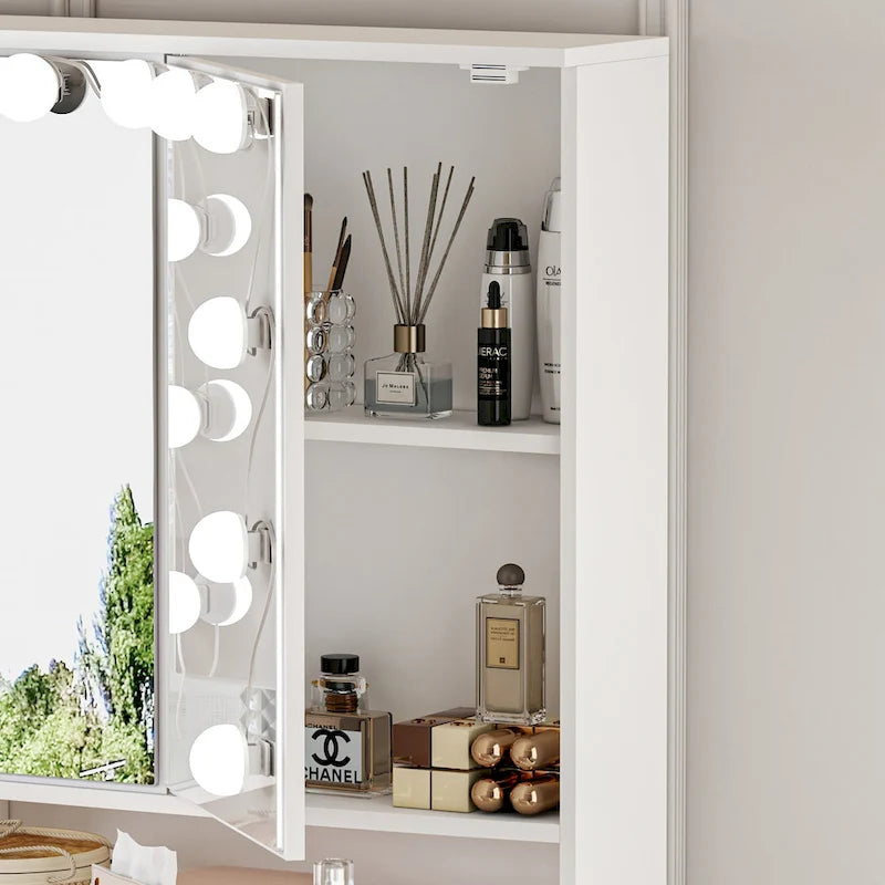 40.2W Beauty Station with 3 Mirrors Makeup Vanity for Dressing