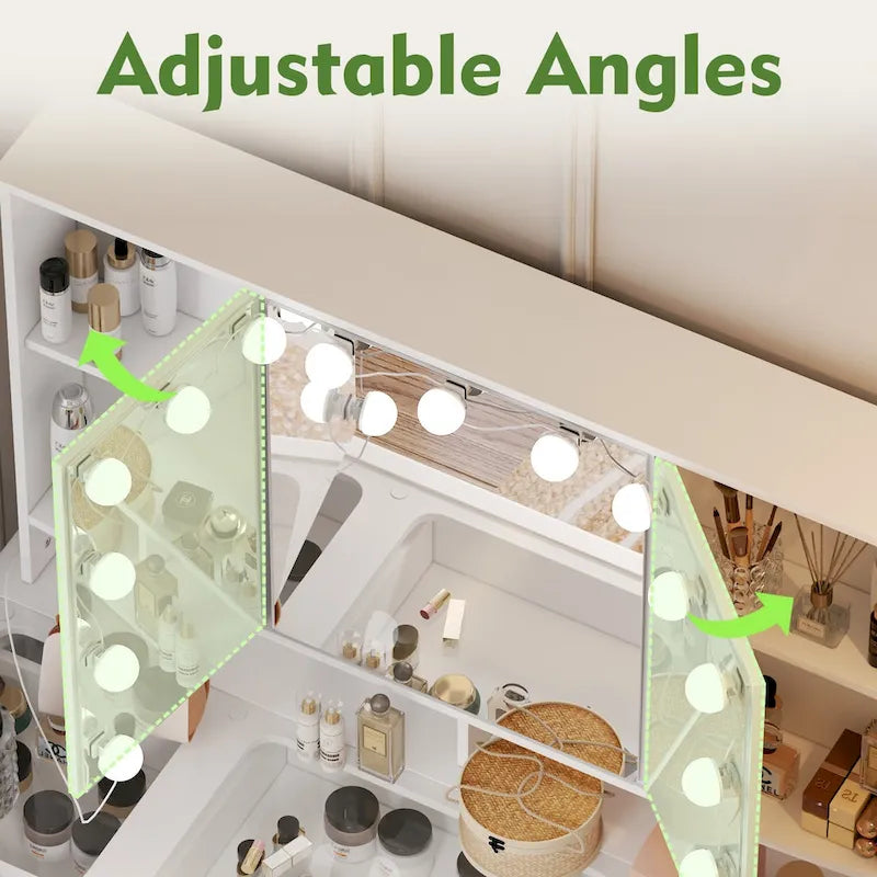 40.2W Beauty Station with 3 Mirrors Makeup Vanity for Dressing