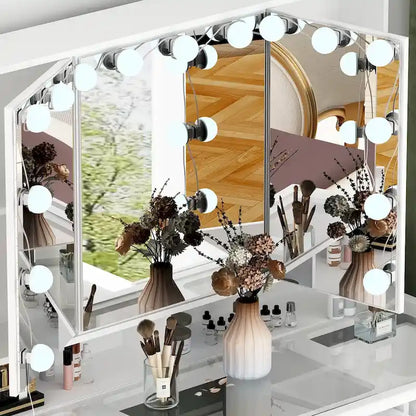 40.2W Beauty Station with 3 Mirrors Makeup Vanity for Dressing