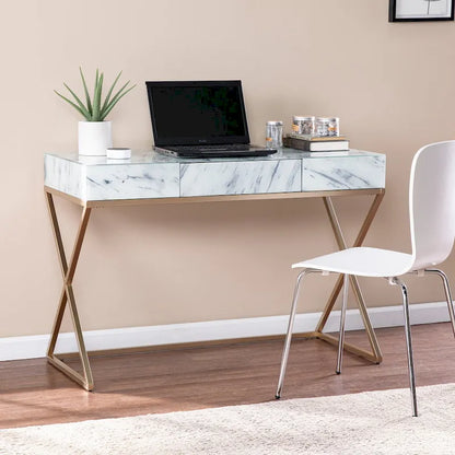 SEI Furniture Kewen Glam White Stone Writing Desk