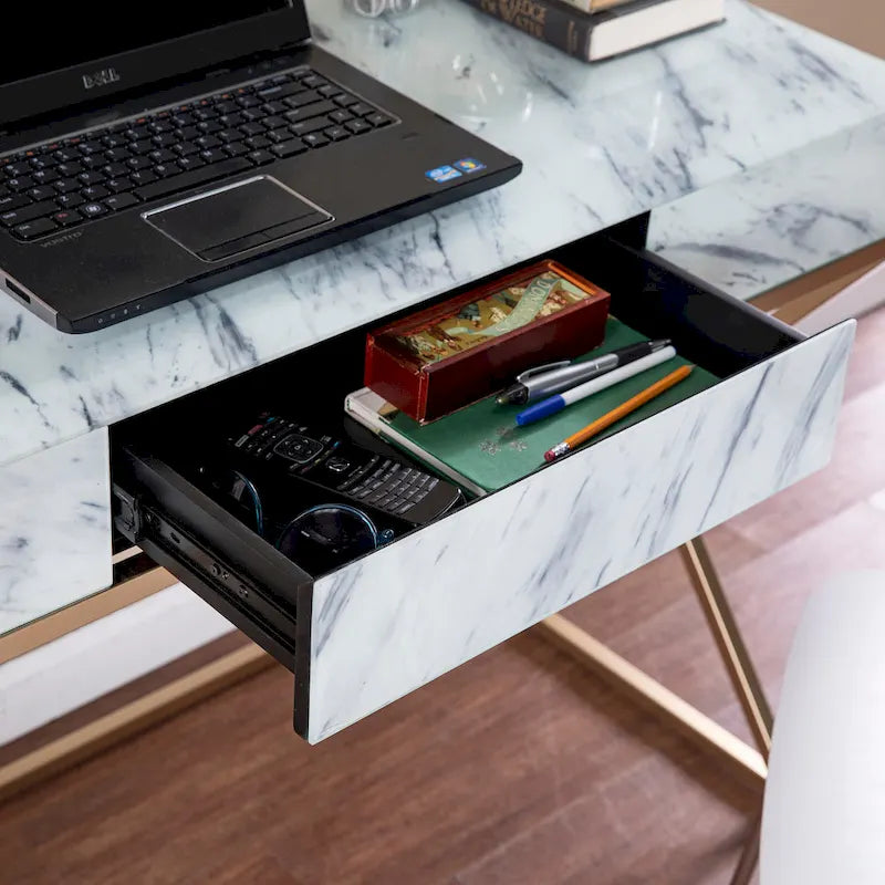 Glam White Stone Writing Desk