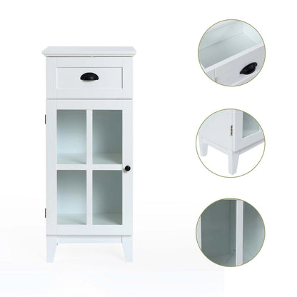 White MDF Wood Slim Bathroom Storage Cabinet and End Table - 37 H x 15.7 W x 11.8 D