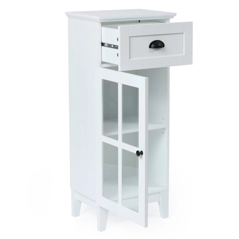 White MDF Wood Slim Bathroom Storage Cabinet and End Table - 37 H x 15.7 W x 11.8 D