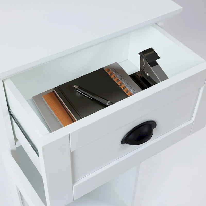 White MDF Wood Slim Bathroom Storage Cabinet and End Table - 37 H x 15.7 W x 11.8 D