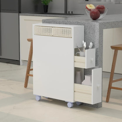 Freestanding Wooden Storage Cabinet with Storage Basket for Narrow Bathroom