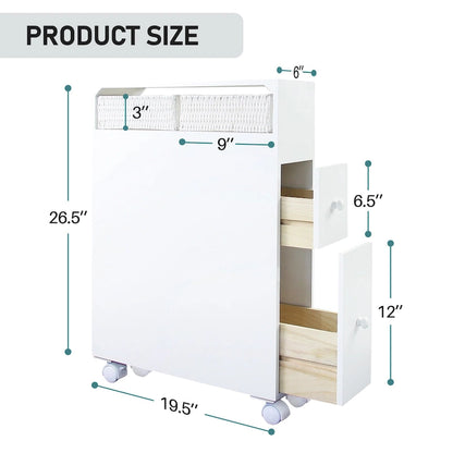 Freestanding Wooden Storage Cabinet with Storage Basket for Narrow Bathroom