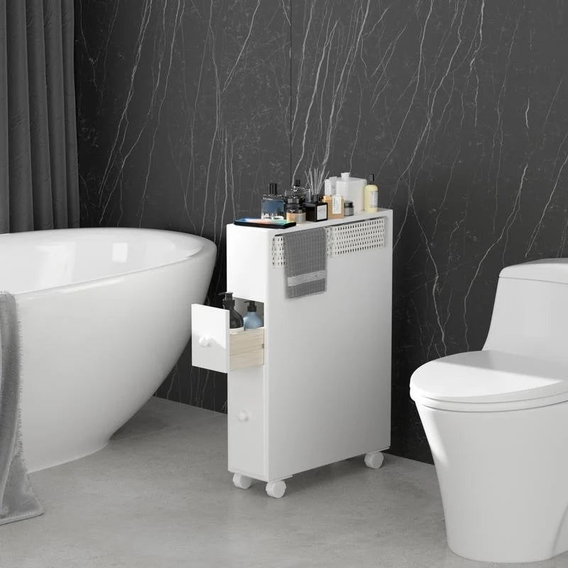 Freestanding Wooden Storage Cabinet with Storage Basket for Narrow Bathroom