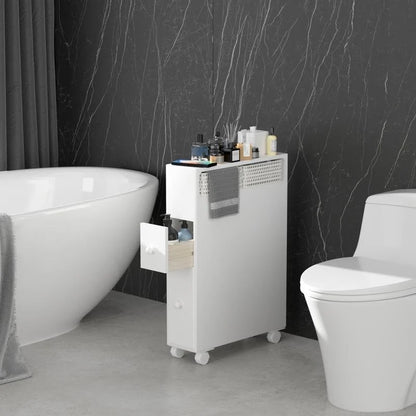 Freestanding Wooden Storage Cabinet with Storage Basket for Narrow Bathroom
