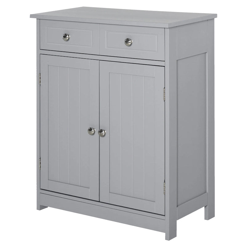 Freestanding Bathroom Storage Cabinet Organizer Floor Tower with 2 Door, 2 Drawers, Adjustable Shelf, Grey