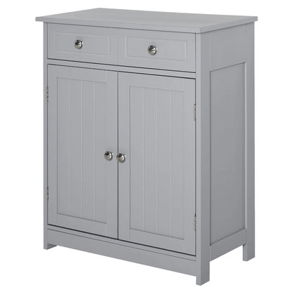 Freestanding Bathroom Storage Cabinet Organizer Floor Tower with 2 Door, 2 Drawers, Adjustable Shelf, Grey