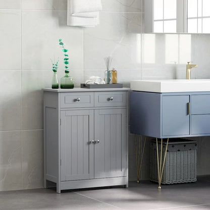 Freestanding Bathroom Storage Cabinet Organizer Floor Tower with 2 Door, 2 Drawers, Adjustable Shelf, Grey