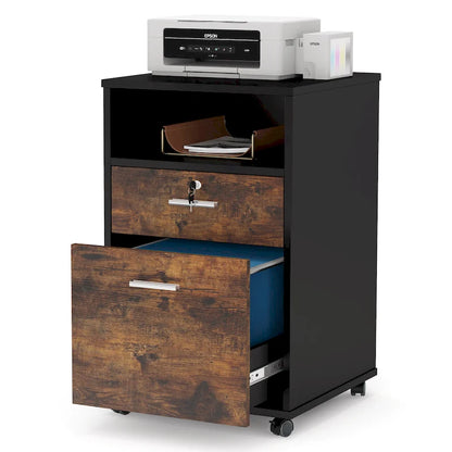 2 Drawer Mobile File Cabinet with Lock Printer Stand with Rolling Wheels