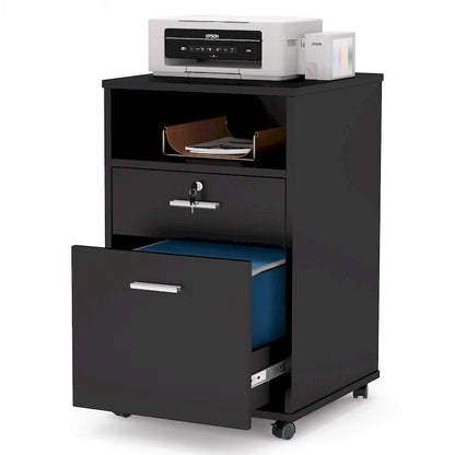 2 Drawer Mobile File Cabinet with Lock Printer Stand with Rolling Wheels