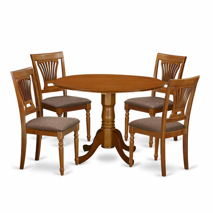 5 Piece Dining Set Includes a Round Dining Room Table and 4 Kitchen Chairs, Saddle Brown (Seat Options)