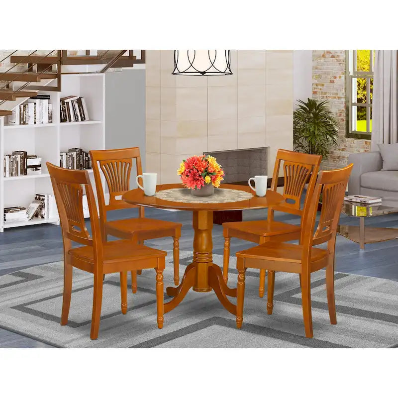 5 Piece Dining Set Includes a Round Dining Room Table and 4 Kitchen Chairs, Saddle Brown (Seat Options)