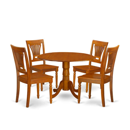5 Piece Dining Set Includes a Round Dining Room Table and 4 Kitchen Chairs, Saddle Brown (Seat Options)
