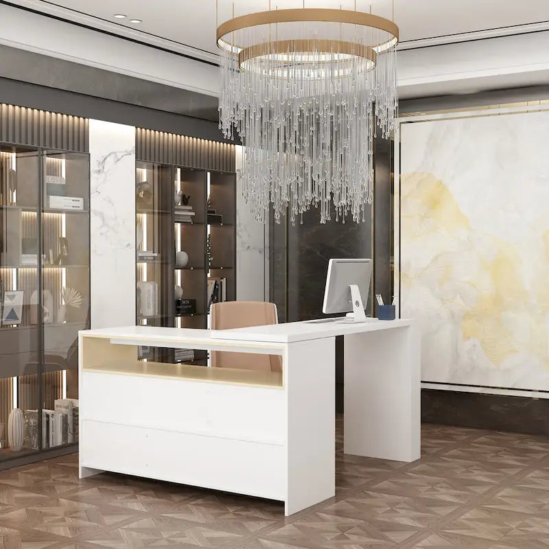 Storage Desk Movable Tabletop with Shelves and Display Area Dresser