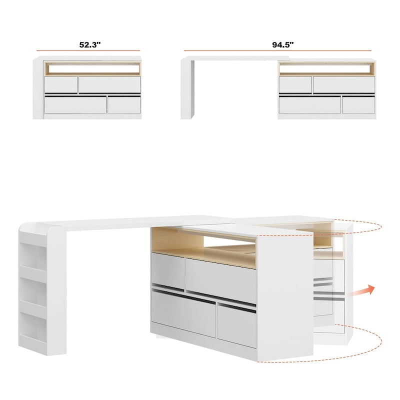 Storage Desk Movable Tabletop with Shelves and Display Area Dresser