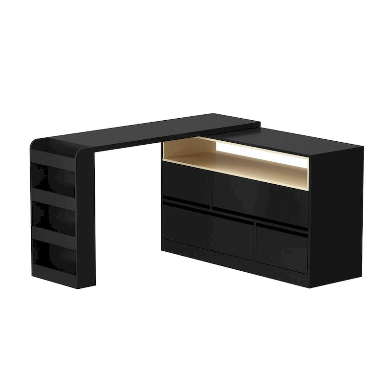 Storage Desk Movable Tabletop with Shelves and Display Area Dresser