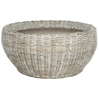 SAFAVIEH Alfia Wood Top Wicker Drum Coffee Table - 35.4 x 35.4 x 15.7 - 35Wx35Dx16H