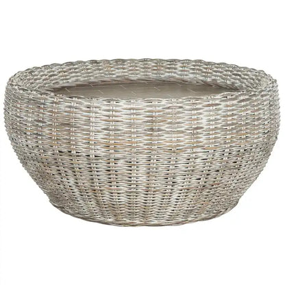SAFAVIEH Alfia Wood Top Wicker Drum Coffee Table - 35.4 x 35.4 x 15.7 - 35Wx35Dx16H
