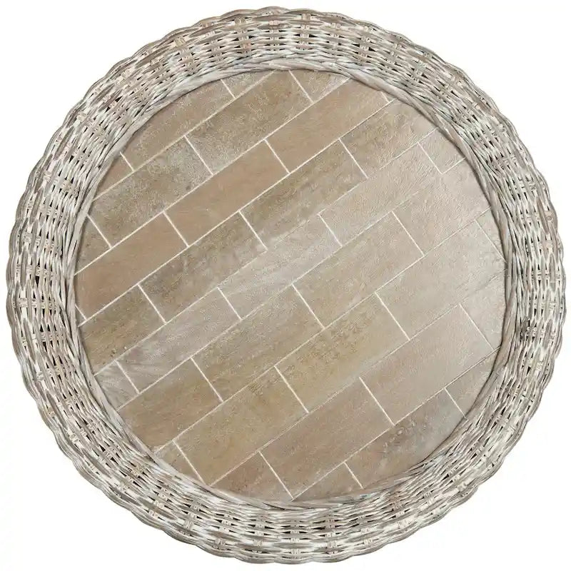 SAFAVIEH Alfia Wood Top Wicker Drum Coffee Table - 35.4 x 35.4 x 15.7 - 35Wx35Dx16H