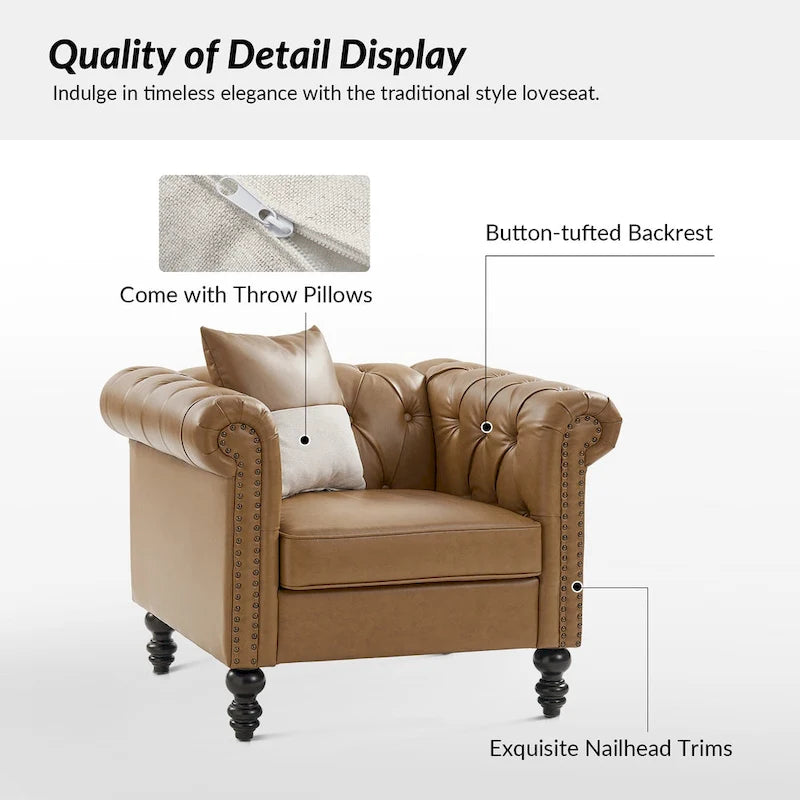 Traditional upholstered armchair with solid wood legs.