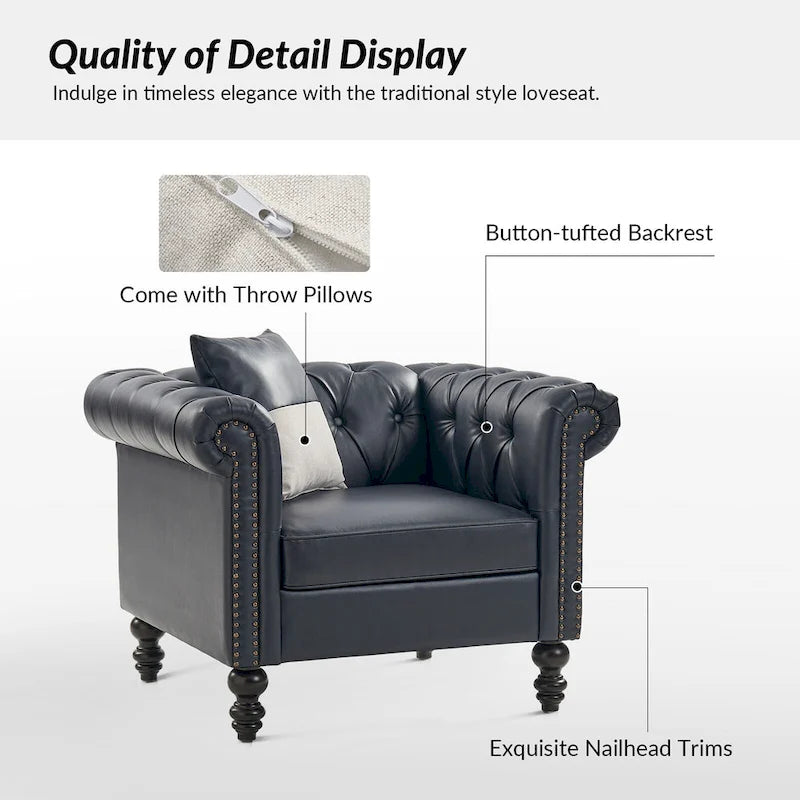 Traditional upholstered armchair with solid wood legs.