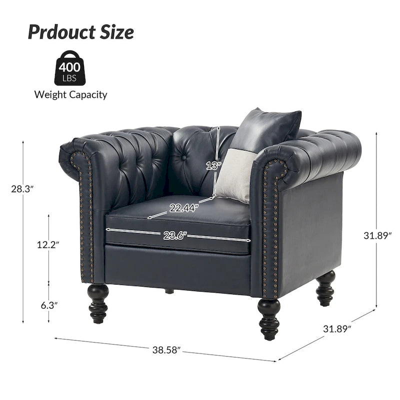 Traditional upholstered armchair with solid wood legs.