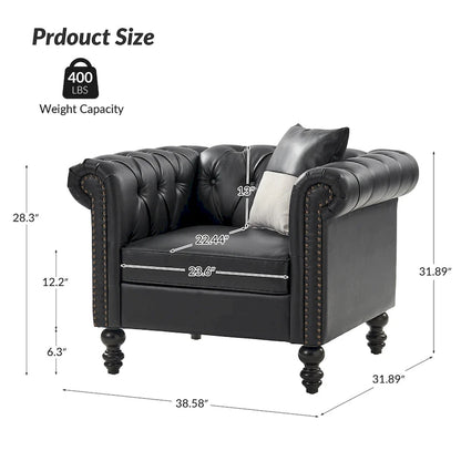 Traditional upholstered armchair with solid wood legs.