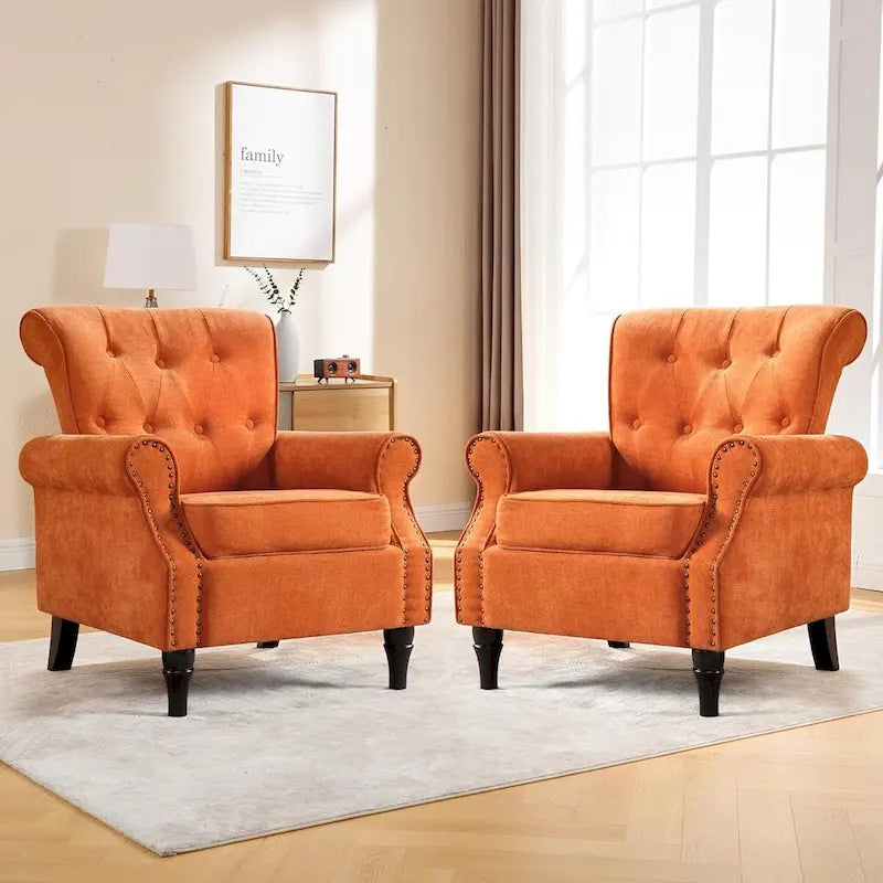 Floral Upholstered Accent Rolled ArmChair With Nailhead Trim Set of 2