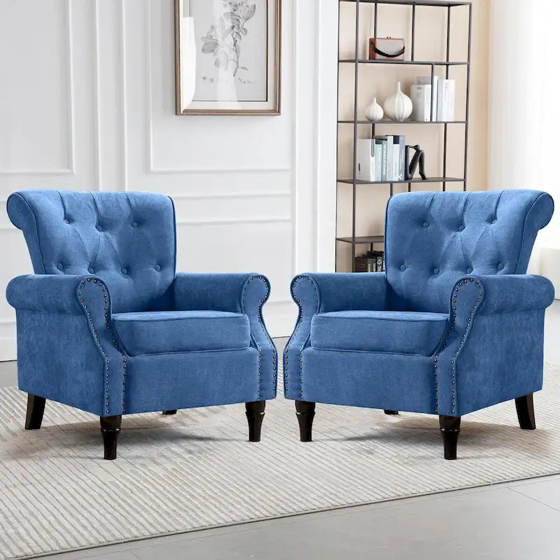 Floral Upholstered Accent Rolled ArmChair With Nailhead Trim Set of 2