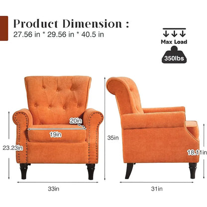 Floral Upholstered Accent Rolled ArmChair With Nailhead Trim Set of 2