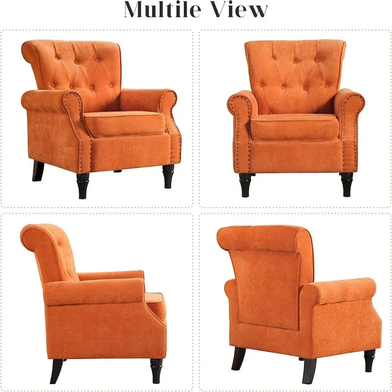 Floral Upholstered Accent Rolled ArmChair With Nailhead Trim Set of 2