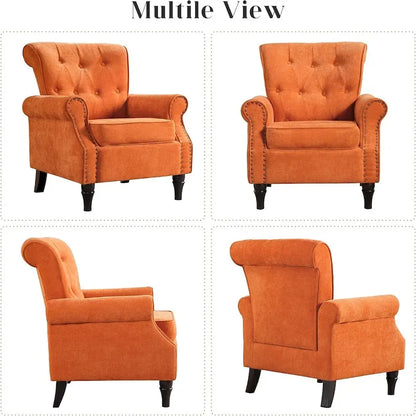 Floral Upholstered Accent Rolled ArmChair With Nailhead Trim Set of 2