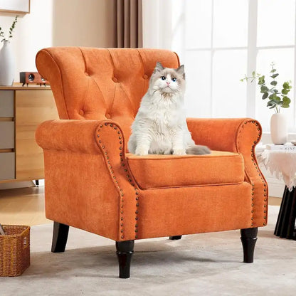 Floral Upholstered Accent Rolled ArmChair With Nailhead Trim Set of 2