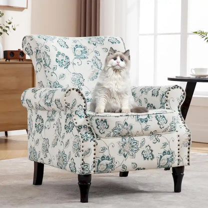 Floral Upholstered Accent Rolled ArmChair With Nailhead Trim Set of 2