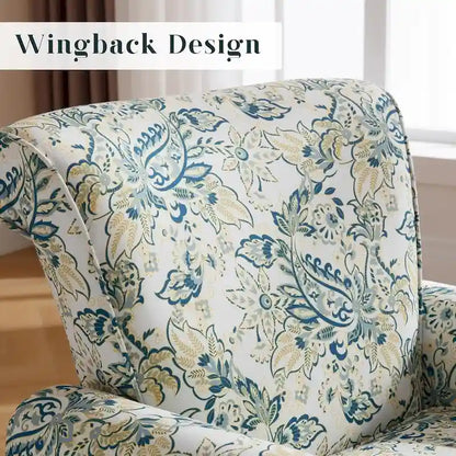 Floral Upholstered Accent Rolled ArmChair With Nailhead Trim Set of 2