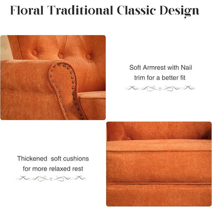 Floral Upholstered Accent Rolled ArmChair With Nailhead Trim Set of 2