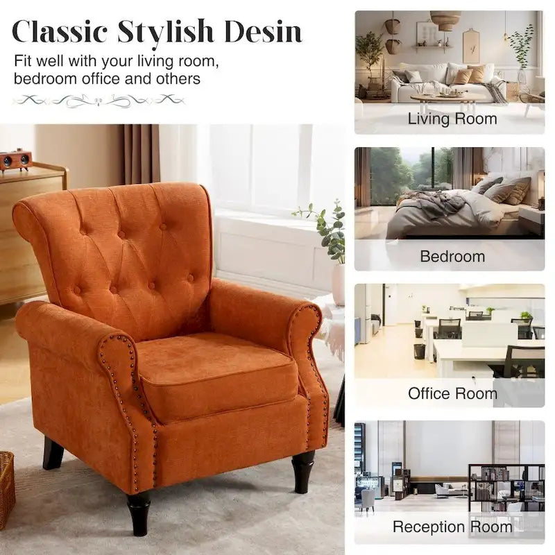 Floral Upholstered Accent Rolled ArmChair With Nailhead Trim Set of 2