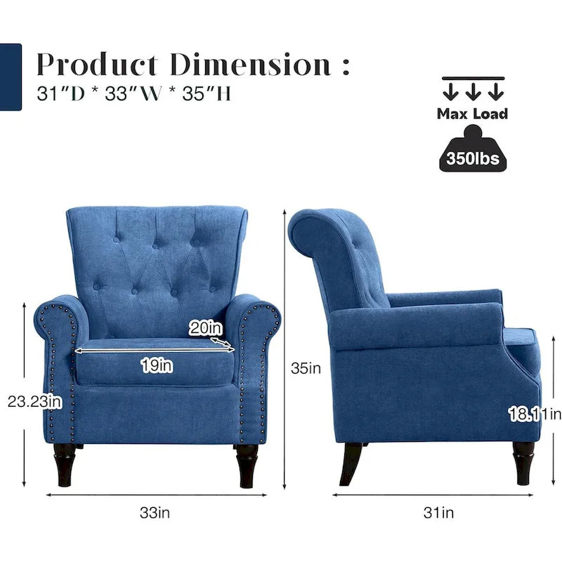 Floral Upholstered Accent Rolled ArmChair With Nailhead Trim Set of 2