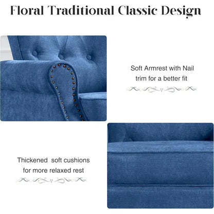 Floral Upholstered Accent Rolled ArmChair With Nailhead Trim Set of 2