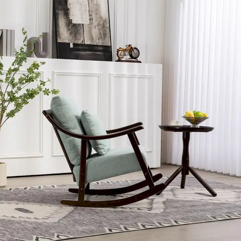Woven Fabric Upholstered Modern Rocking Chair with Solid Wood Frame