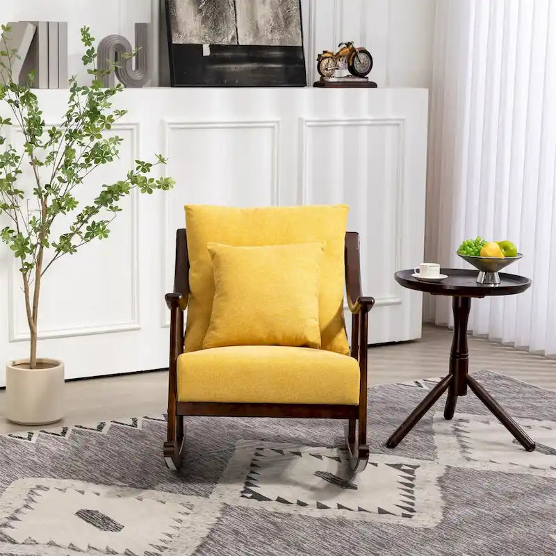 Woven Fabric Upholstered Modern Rocking Chair with Solid Wood Frame