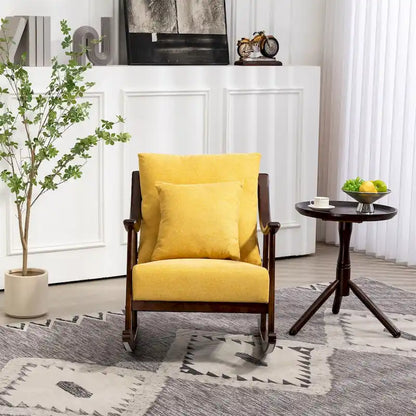 Woven Fabric Upholstered Modern Rocking Chair with Solid Wood Frame