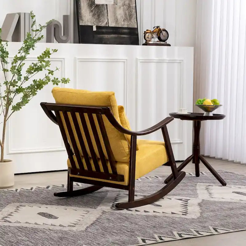 Woven Fabric Upholstered Modern Rocking Chair with Solid Wood Frame
