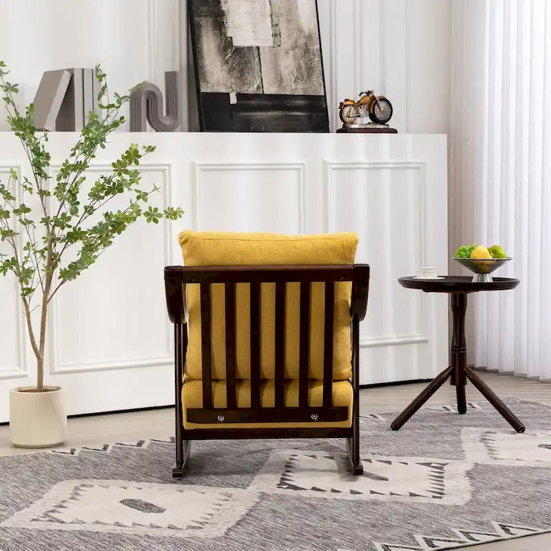 Woven Fabric Upholstered Modern Rocking Chair with Solid Wood Frame