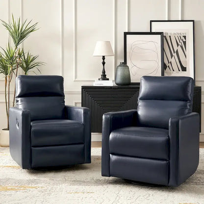 Modern genuine leather swivel rocking recliner (two-piece set)