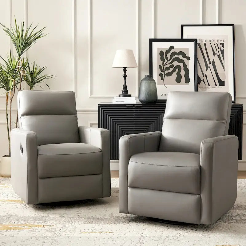 Modern genuine leather swivel rocking recliner (two-piece set)