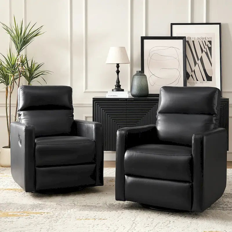 Modern genuine leather swivel rocking recliner (two-piece set)